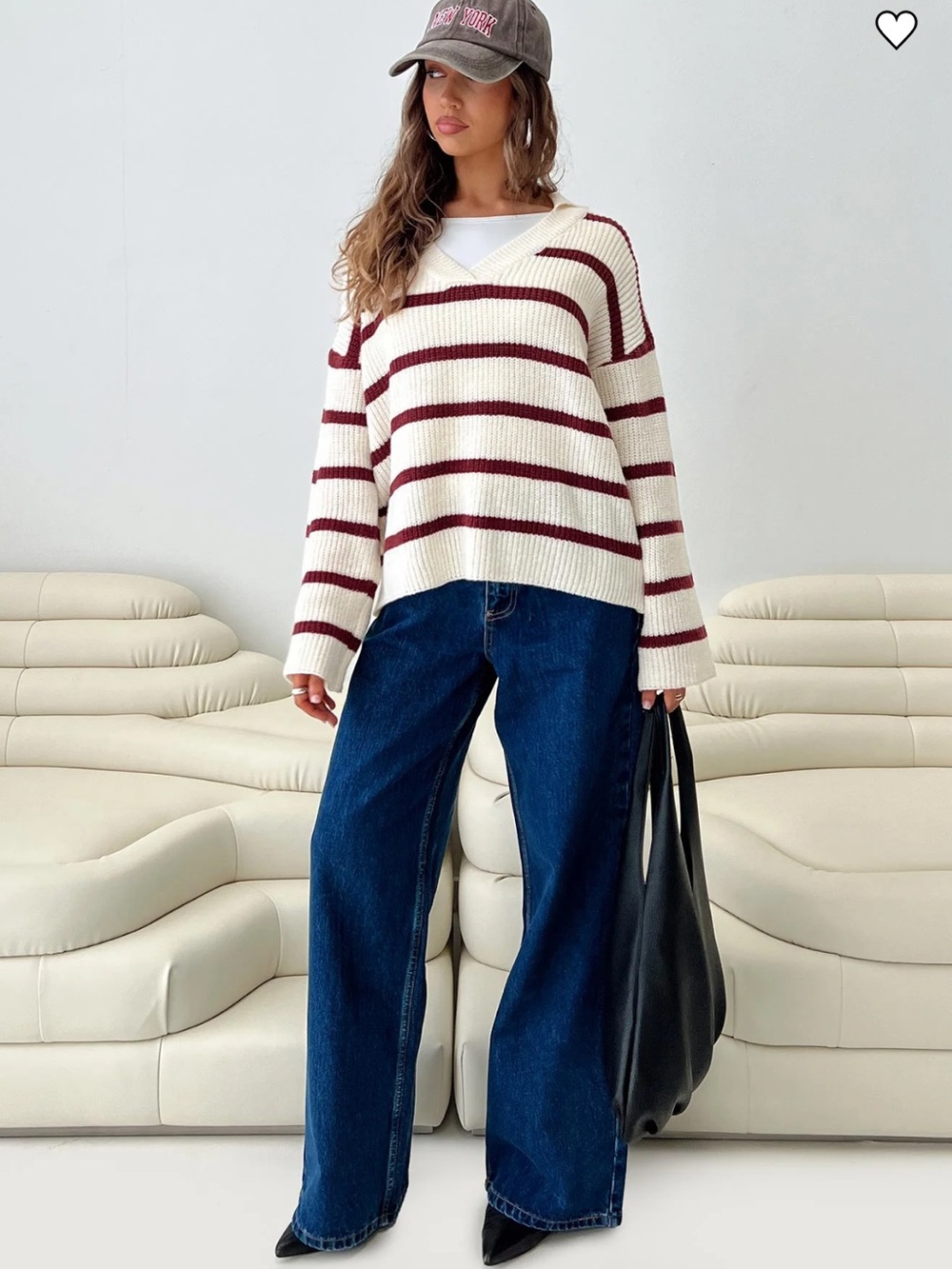Princess Polly Forte Knit Sweater Red / Cream Cream/Red size S/M new w defect